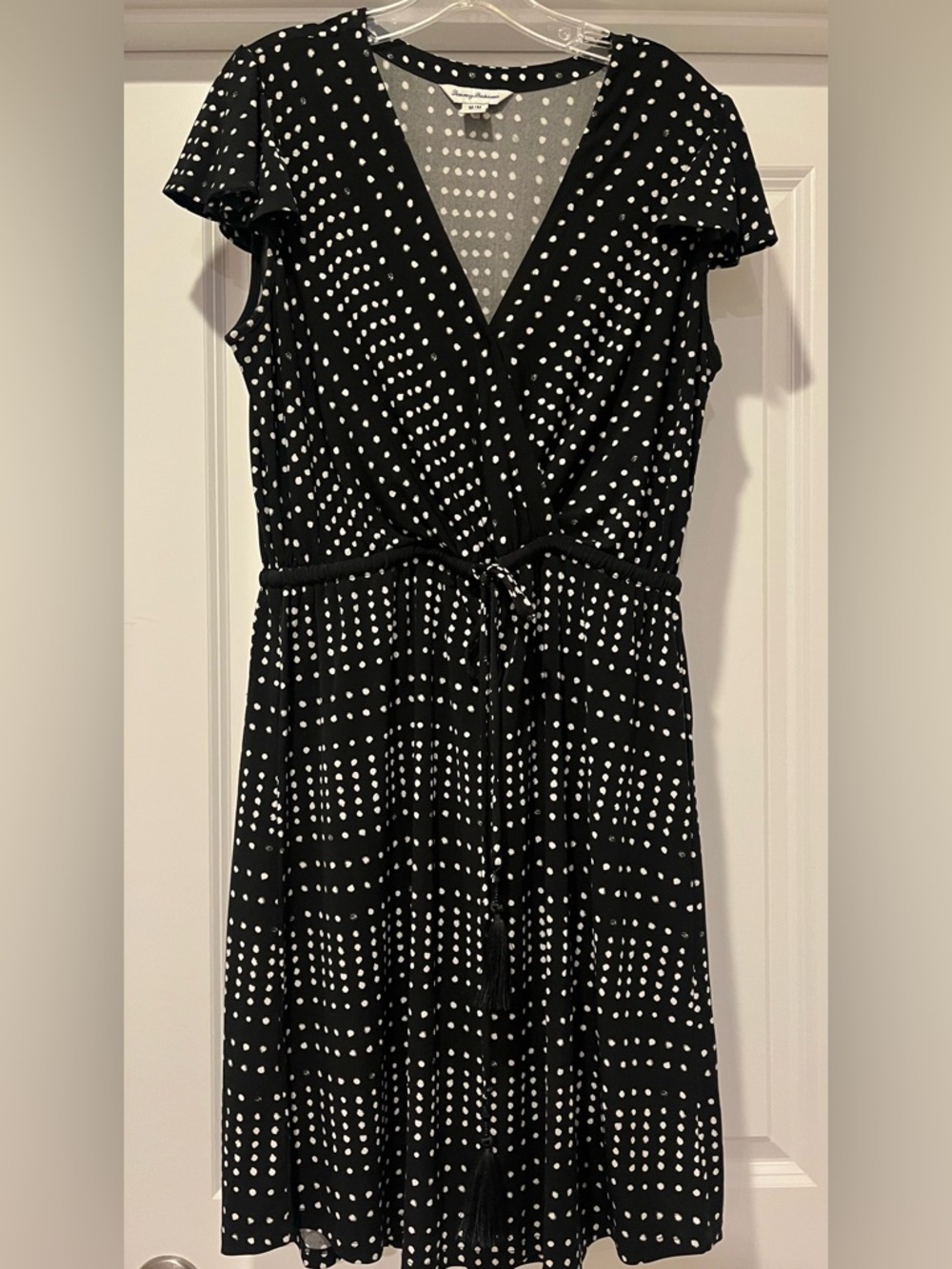 Tommy Bahama Black and White Polka Dot Wrap Midi Dress